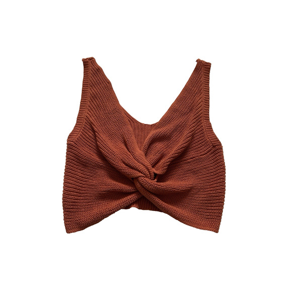 Lulus Tops - Lulus Knit Crop Tank Top XS Brown Twist Front Sweater Sleeveless Boho Cozy